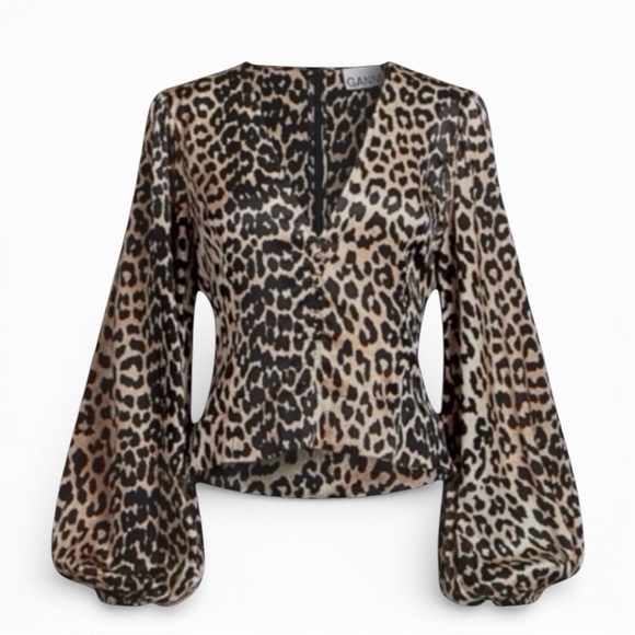 Ganni Tops - GANNI Silk - Blend Animal Print Button Blouse - Size 40 (US 10)